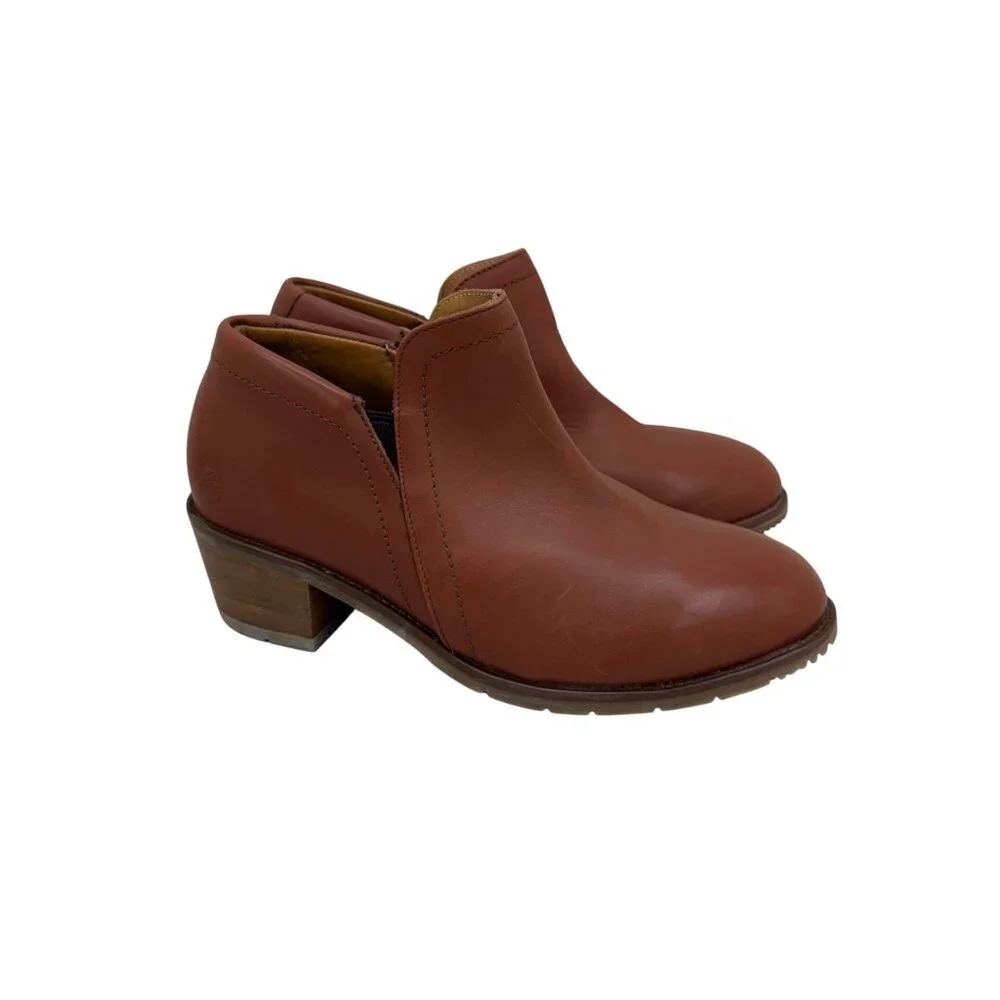 Xena Gravity Cognac Brown Leather Safety Toe Heel Booties Shoes Womens size 10 - Picture 1 of 9